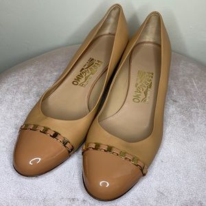 Ferragamo | Nude Patent Leather Vara Chain Pumps